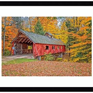 Amanti Art Framed Wall Art Print (21x16) Loon Song Covered Bridge by Gail Howarth Framed Poster for Wall Decor, Living Room, Bedroom, Bathroom, Kitchen, Office or Business Artwork from WI, USA