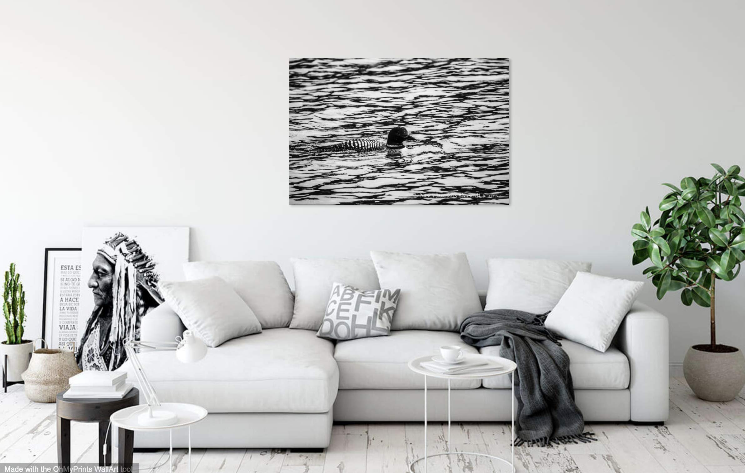 Black and White CANVAS Print Nature Photo Swimming Loon on Water Bird Photography Silver Gray Wall Art Monochrome Home Decor Ready to Hang