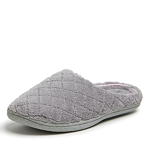 Dearfoams Women's Leslie Washable Memory Foam Terry Clog with Wide Widths Slipper, Medium Grey, 7-8