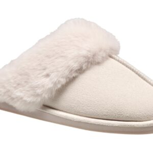 Nine West Scuff Slippers For Women, Extra Soft & Comfortable Winter House Shoes, Ivory, Medium 7-8