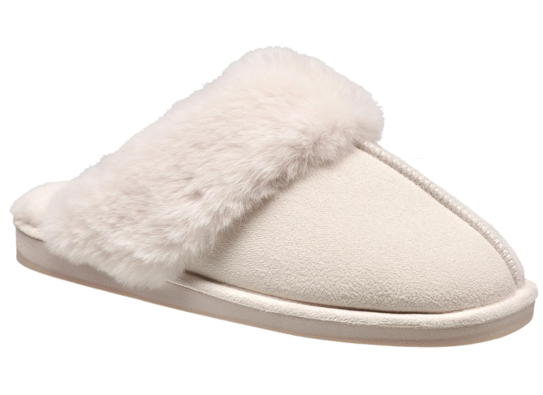 Nine West Scuff Slippers For Women, Extra Soft & Comfortable Winter House Shoes, Ivory, Medium 7-8