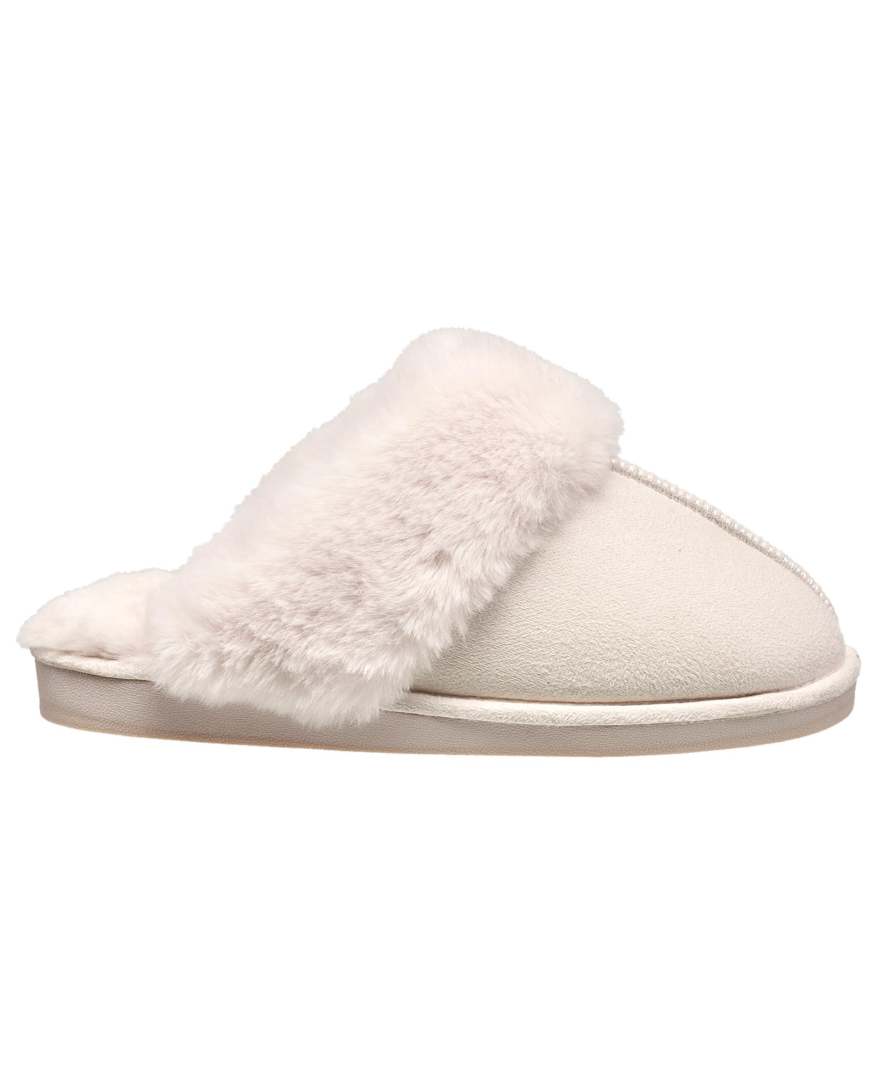 Nine West Scuff Slippers For Women, Extra Soft & Comfortable Winter House Shoes, Ivory, Medium 7-8