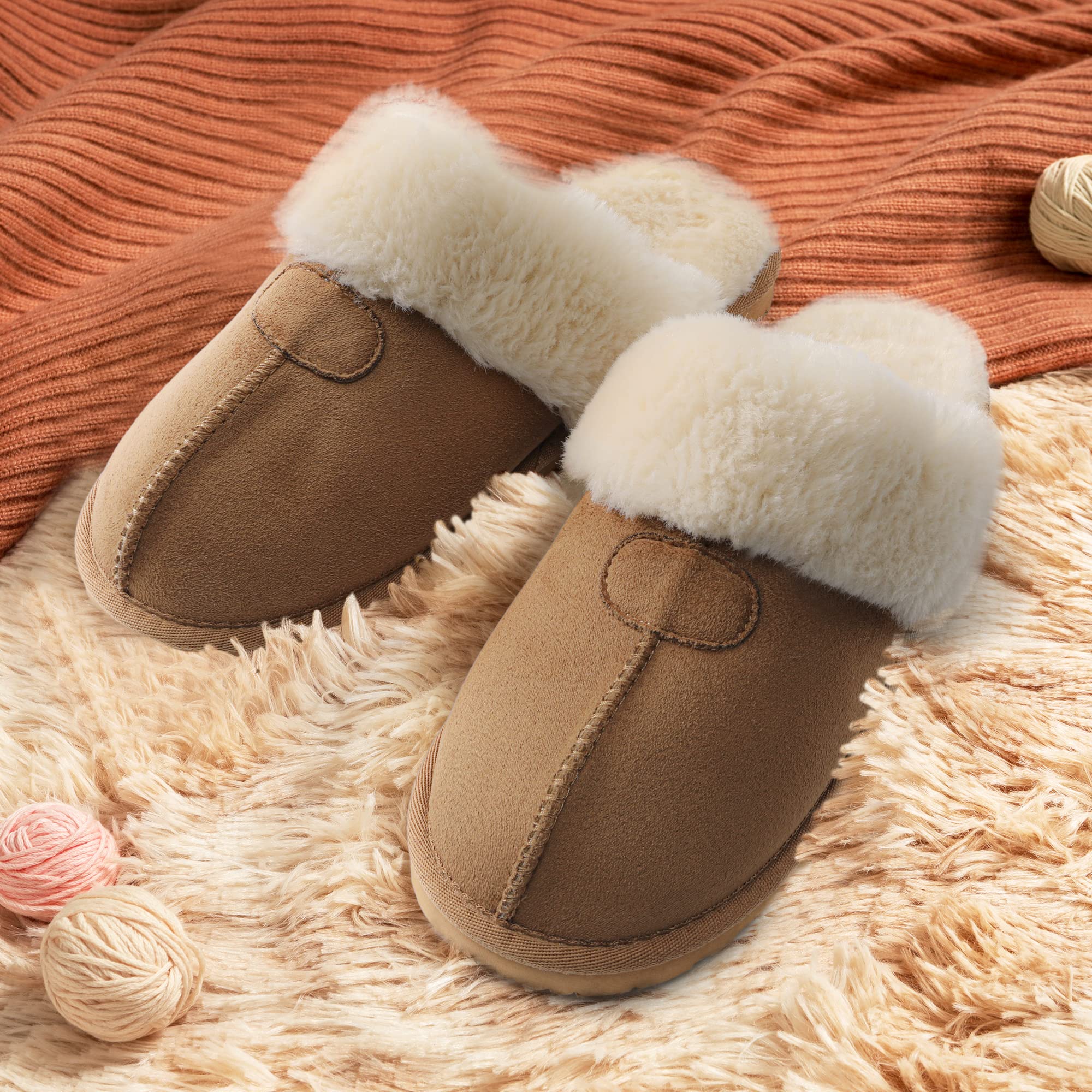 DREAM PAIRS Women's House Slippers Indoor Fuzzy Fluffy Furry Cozy Home Bedroom Comfy Winter Cute Warm Outdoor Shoes,Size 9,CHESNUT,SOFIE-05