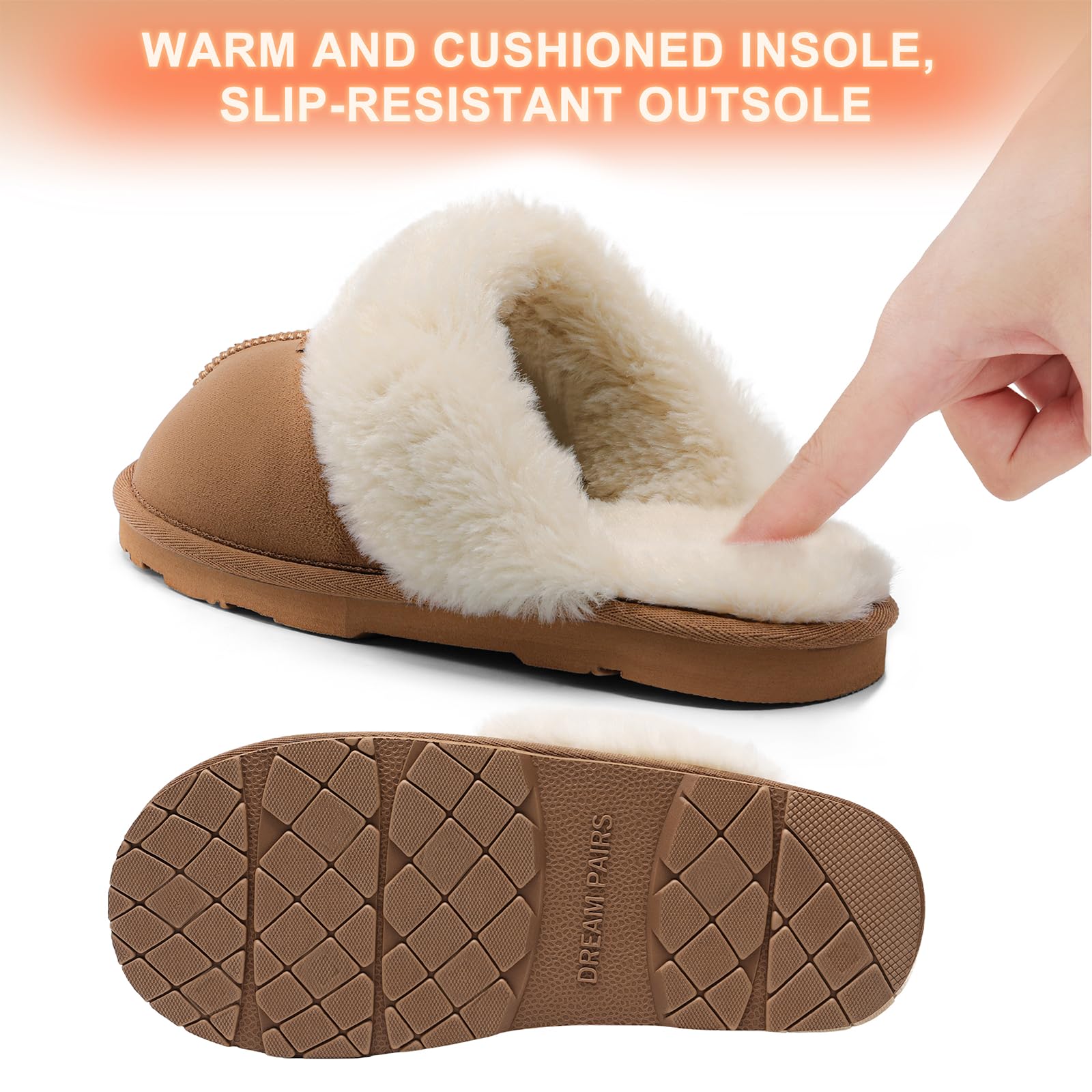 DREAM PAIRS Women's House Slippers Indoor Fuzzy Fluffy Furry Cozy Home Bedroom Comfy Winter Cute Warm Outdoor Shoes,Size 9,CHESNUT,SOFIE-05