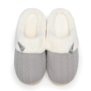 ninecifun women's slip on fuzzy slippers memory foam house slippers outdoor indoor warm plush bedroom shoes scuff with faux fur lining size 7 8 light grey