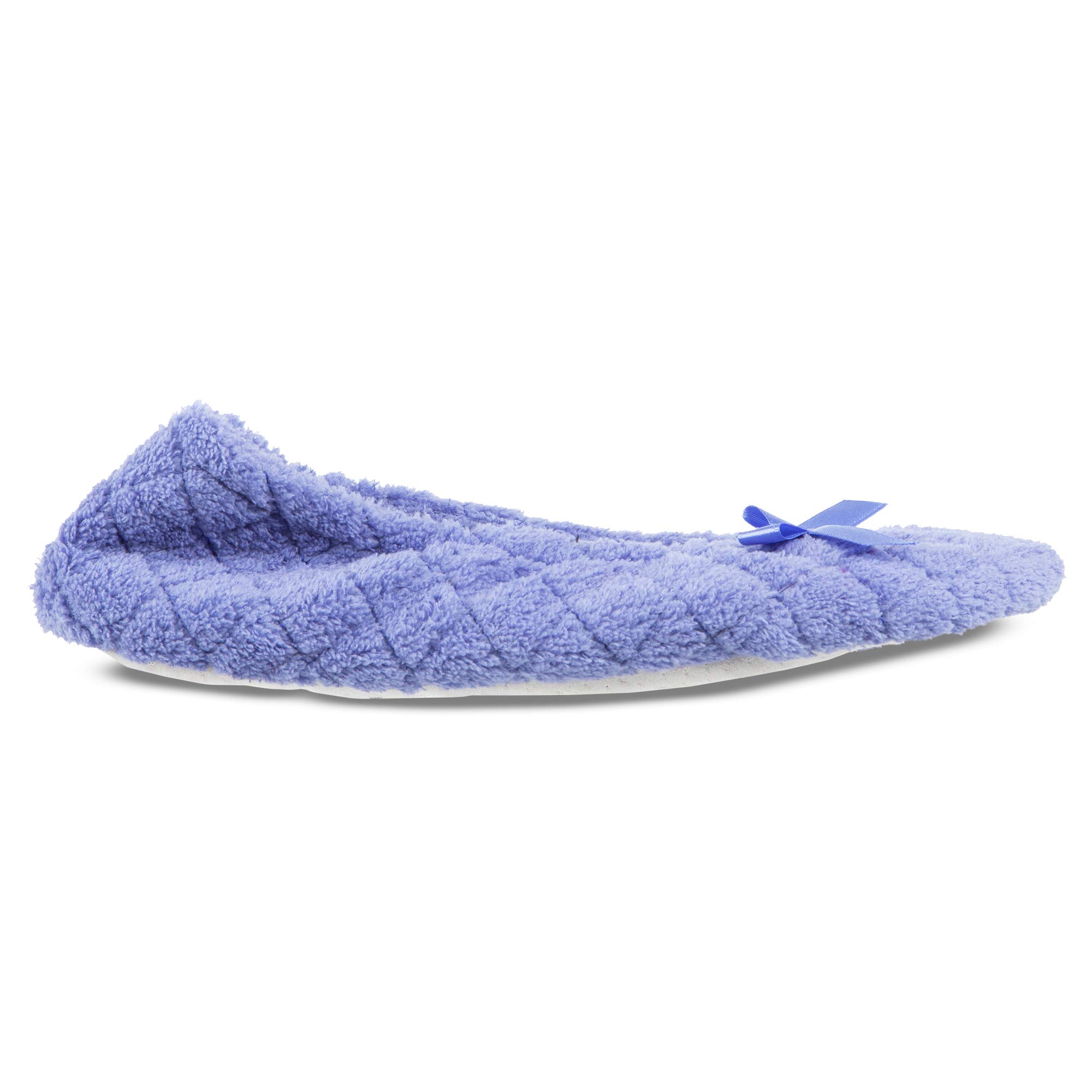 Isotoner Women's 2 Pack Mictroterry Ballerina Slipper with a Satin Bow, Plush Lining and Suede Sole, Periwinkle Quilted/Ash Solid, 9.5-10.5