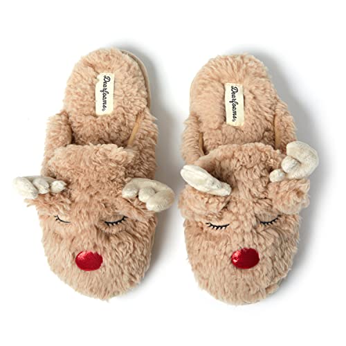 Dearfoams Women's Shay Giftable Holiday Themed Novelty Scuff Slipper, Reindeer, Large