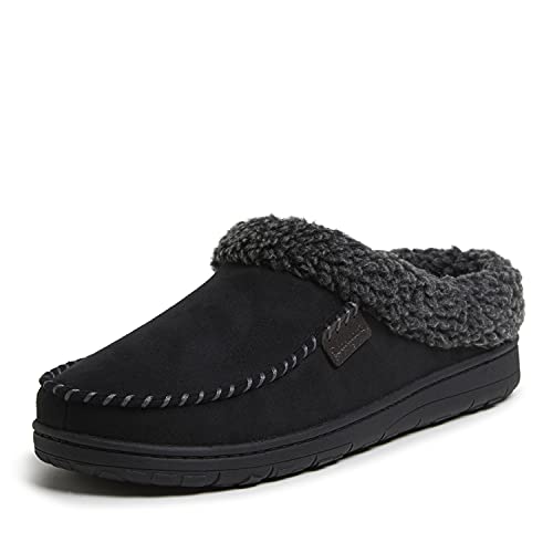 Dearfoams Men's Brendan Microfiber Suede Clog Slipper, Black (Whipstitch), Medium