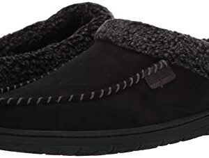 Dearfoams Men's Brendan Microfiber Suede Clog Slipper, Black (Whipstitch), Medium