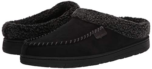 Dearfoams Men's Brendan Microfiber Suede Clog Slipper, Black (Whipstitch), Medium