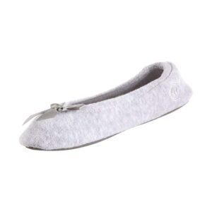 isotoner women's terry ballerina slipper with bow for indoor/outdoor comfort, heather grey, 8-9