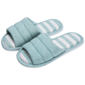 shevalues women's soft indoor slippers open toe cotton memory foam slip on home shoes house slippers, teal 260 (size 7.5-8.5)