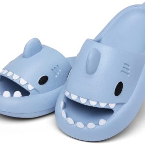 Men's and Women's Shark Slides Cloud Slippers Summer Novelty Open Toe Slide Sandals Anti-Slip Beach Pool Shower Shoes with Cushioned Thick Sole, Blue, 11-12 Women/9.5-10 Men