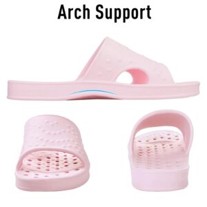 shevalues Shower Shoes for Women with Arch Support Quick Drying Pool Slides Lightweight Beach Sandals with Drain Holes, Pink 8-9 Women / 6.5-7.5 Men