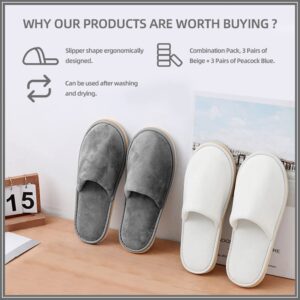 6 Pairs Spa Slippers, Washable & Reusable Closed Toe Disposable Indoor Hotel Slippers, Soft Home Coral Fleece Slipper,Super Soft Crystal Velvet, Padded Sole for Comfort for Guests, Hotel, Travel ,Wedding (Gray*3+White*3)