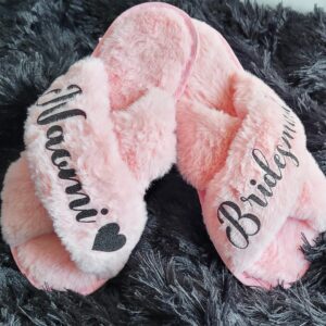 Cute Fluffy Slippers for Women - Sizes XS - XL (US 4-12) - Personalized Bridesmaid Slippers - Custom Gift for Her