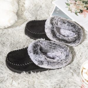 ULTRAIDEAS Women's Memory Foam House Slippers with Hard Bottom, Fur Lined House Shoes with Non-Slip Rubber Sole for Indoor & Outdoor (Black, 9-10)