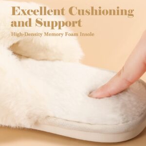 Ankis White Womens Fuzzy Slippers - 2Pair Cozy, Soft, Comfy, Relax Fluffy Slippers, Cross Band, Open Toe, Non-slip Womens Slippers, Indoor and Outdoor Fluffy Slippers