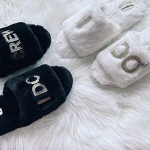 Dearfoams Women's Bride and Bridesmaid Gifts I Do Crew Slippers for Wedding and Bachelorette Party, 𝖨 𝖣𝗈 𝖢𝗋𝖾𝗐 𝖡𝗅𝖺𝖼𝗄, Medium