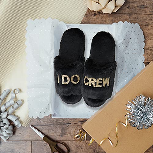 Dearfoams Women's Bride and Bridesmaid Gifts I Do Crew Slippers for Wedding and Bachelorette Party, 𝖨 𝖣𝗈 𝖢𝗋𝖾𝗐 𝖡𝗅𝖺𝖼𝗄, Medium