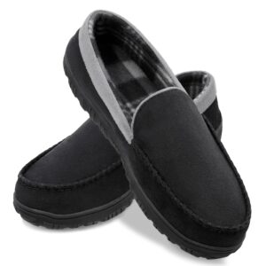 shoeslocker men's microsuede moccasin slippers black grey size 12