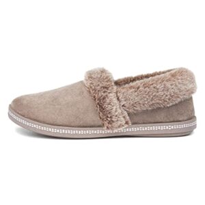 skechers women's cozy campfire-team toasty-microfiber slipper with faux fur lining, dark taupe, 10 m us