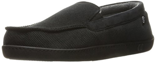 Isotoner Mens Diamond Corduroy Indoor/Outdoor Slipper With Memory Foam Moccasin, Black, 13-14 US