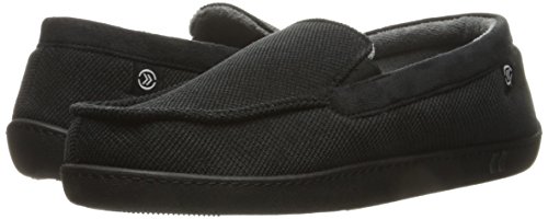 Isotoner Mens Diamond Corduroy Indoor/Outdoor Slipper With Memory Foam Moccasin, Black, 13-14 US