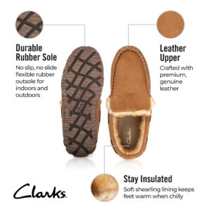 Clarks Mens Suede Venetian Moccasin Slipper A345001 - Warm Plush Faux Fur Lining - Indoor Outdoor House Slippers For Men (11 M US, Cinnamon)