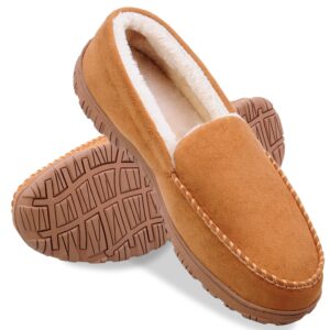 shoeslocker Mens Size 13 Slippers Moccasin Slippers Warm Indoor Outdoor Slippers Beige