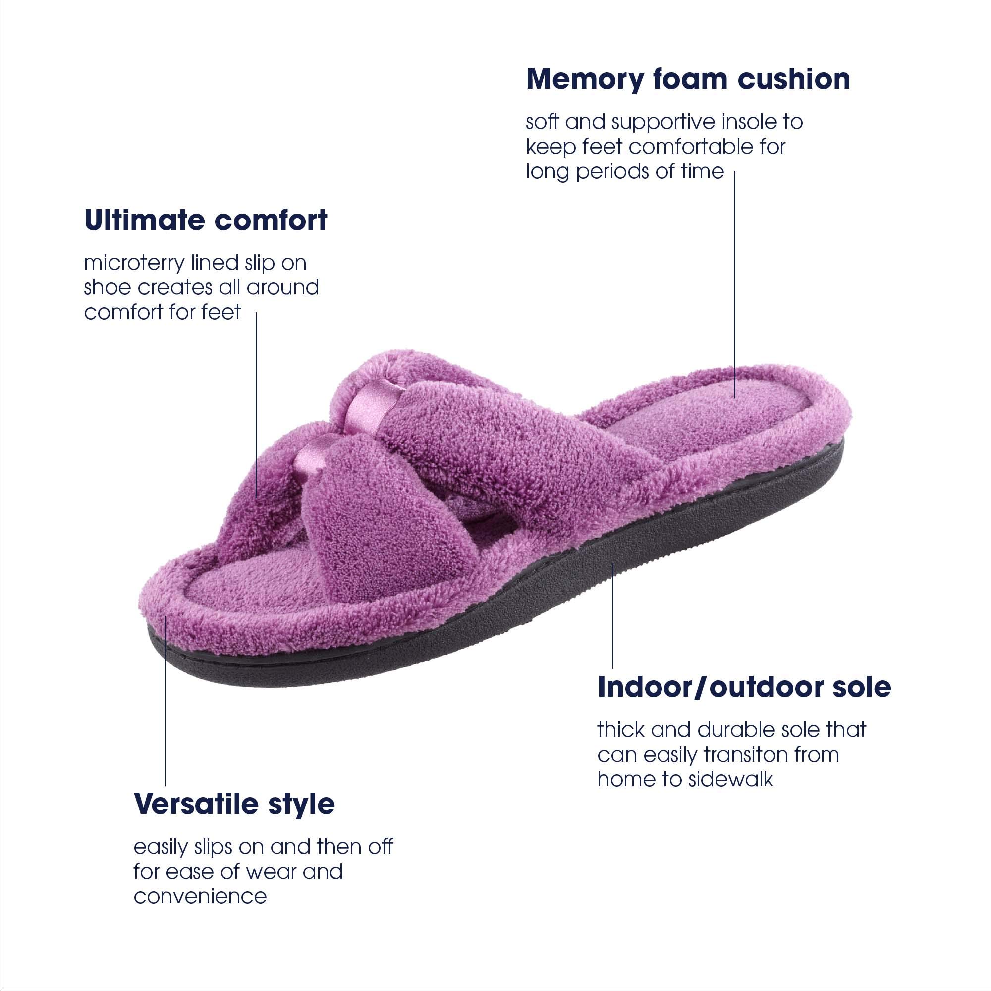 isotoner womens Microterry Satin X-slide slippers, Ultraviolet, 9.5-10 US