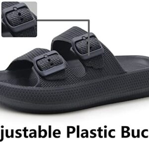 Weweya Slides for Men Women Pillow Slippers Double Buckle Adjustable EVA Flat Sandal Black Women Size 5.5 6 6.5