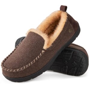 hometop men's memory foam moccasin slippers, indoor and outdoor warm fuzzy fleece house shoes coffee,10 us