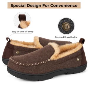 HomeTop Men's Memory Foam Moccasin Slippers, Indoor and Outdoor Warm Fuzzy Fleece House Shoes Coffee,10 US