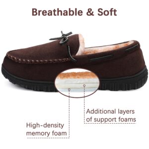 shoeslocker Men's Slippers Warm Soft Plush Memory Foam House Slippers for Men Comfortable Bedroom Moccasin Slippers Non-Slip Indoor Outdoor Brown Size 14