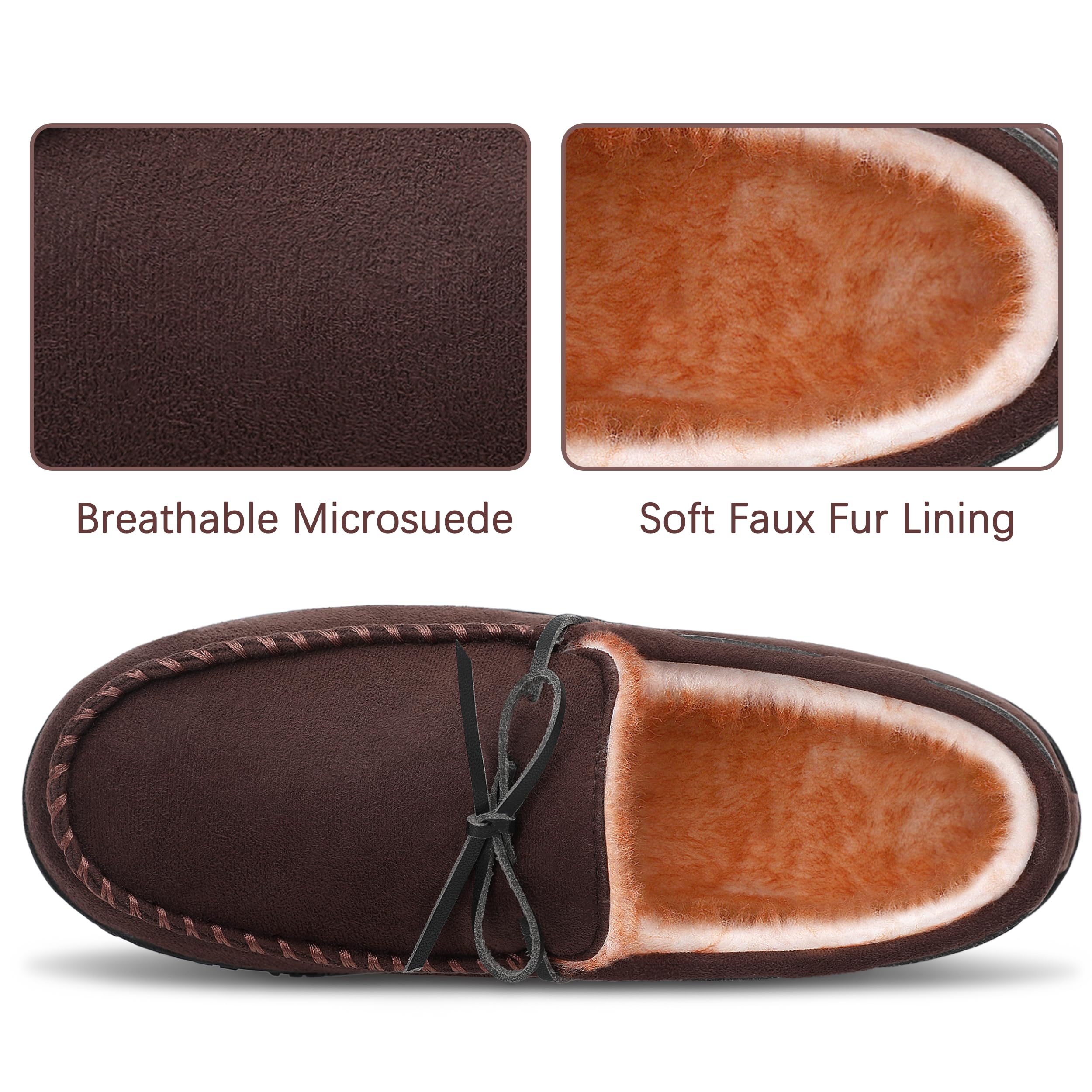 shoeslocker Men's Slippers Warm Soft Plush Memory Foam House Slippers for Men Comfortable Bedroom Moccasin Slippers Non-Slip Indoor Outdoor Brown Size 14