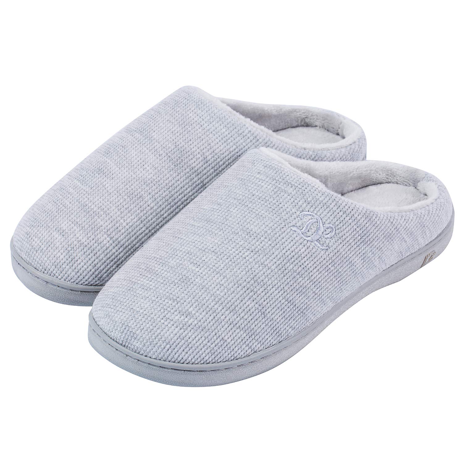 DL Womens Memory Foam Slippers, Cozy Slip on House Slippers For Women Indoor Outdoor, Comfy Women's Bedroom Slippers Warm Soft Flannel Lining Home Slippers Size 9-10 Grey