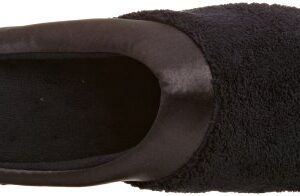 isotoner Women's Microterry PillowStep Satin Cuff Clog Slippers, Black, 7.5-8 B(M) US