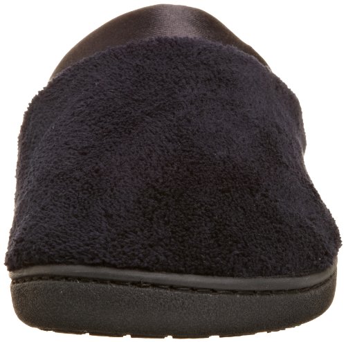 isotoner Women's Microterry PillowStep Satin Cuff Clog Slippers, Black, 7.5-8 B(M) US