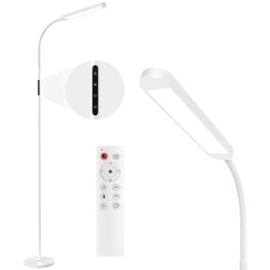 mediacous floor lamp, led floor lamp with remote, 5 colors & 5 brightness & stepless adjustable standing lamp work with wall switch,1h timer, memory function, gooseneck for living room bedroom, white