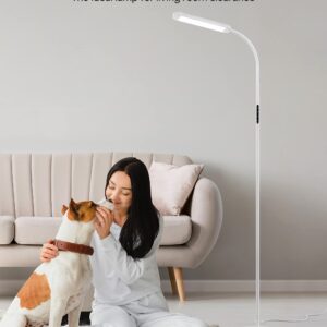 MediAcous Floor Lamp, LED Floor Lamp with Remote, 5 Colors & 5 Brightness & Stepless Adjustable Standing Lamp Work with Wall Switch,1H Timer, Memory Function, Gooseneck for Living Room Bedroom, White