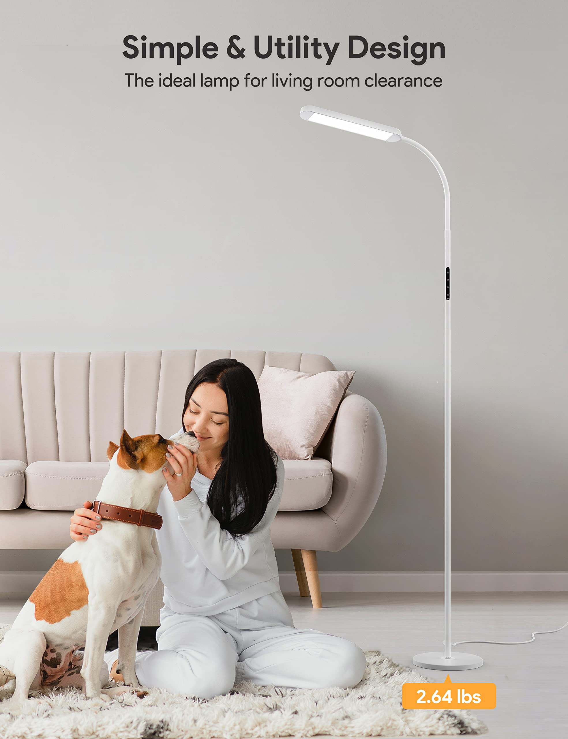 MediAcous Floor Lamp, LED Floor Lamp with Remote, 5 Colors & 5 Brightness & Stepless Adjustable Standing Lamp Work with Wall Switch,1H Timer, Memory Function, Gooseneck for Living Room Bedroom, White