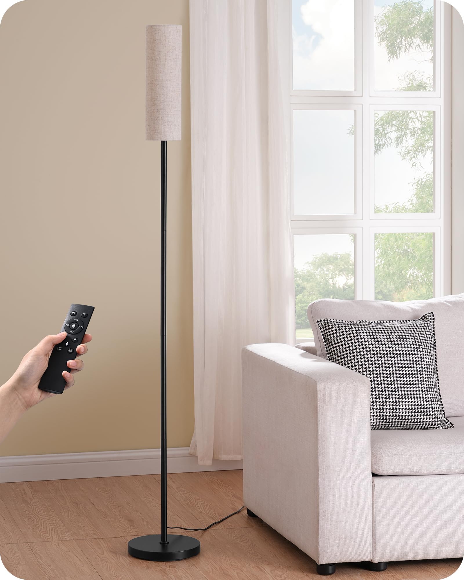 EDISHINE LED Corner Floor Lamp for Living Room, 65" Standing Tall Reading Lamp with Remote, Minimalist Dimmable Pole Lighting for Bedroom, Office, Kids Room, Bulb Included, 2700K-6000K (Black)