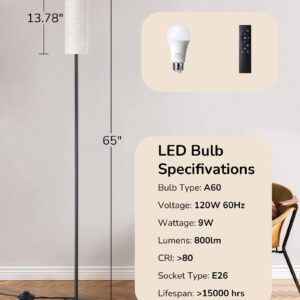 EDISHINE LED Corner Floor Lamp for Living Room, 65" Standing Tall Reading Lamp with Remote, Minimalist Dimmable Pole Lighting for Bedroom, Office, Kids Room, Bulb Included, 2700K-6000K (Black)