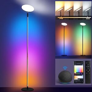 outon smart floor lamp, 30w/3000lm bright led rgb torchiere floor lamp, works with alexa google home, 16 million diy colors, music sync, standing lamp for living room, bedroom, gaming room (black)