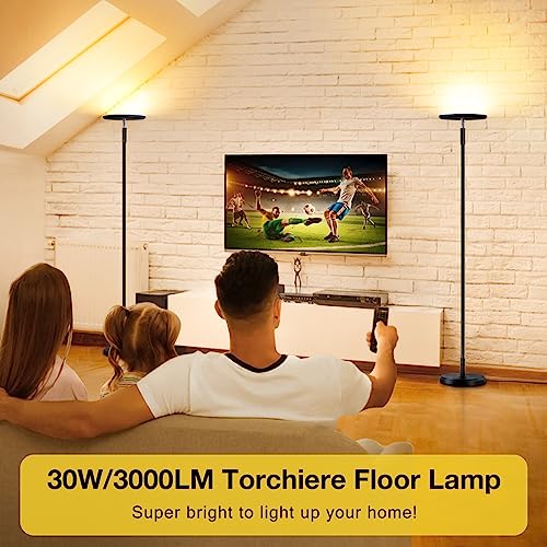 OUTON Smart Floor Lamp, 30W/3000LM Bright LED RGB Torchiere Floor Lamp, Works with Alexa Google Home, 16 Million DIY Colors, Music Sync, Standing lamp for Living Room, Bedroom, Gaming Room (Black)