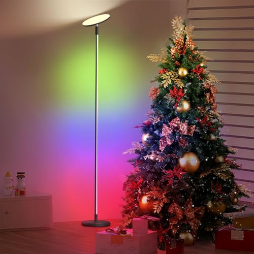 OUTON Smart Floor Lamp, 30W/3000LM Bright LED RGB Torchiere Floor Lamp, Works with Alexa Google Home, 16 Million DIY Colors, Music Sync, Standing lamp for Living Room, Bedroom, Gaming Room (Black)