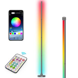 Hitish RGB Floor Lamp, Color Changing LED Corner Lamp with Bluetooth & Remote Control, Dimmable Modern Floor Lamp with 16 Million DIY Colors, Music Sync & Timing Function for Living Room, Gaming Room