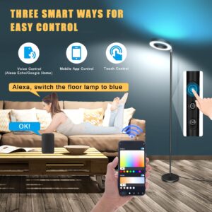 Smart Floor Lamp 42W 3700LM, Double-sided Super Bright Torchiere LED Floor Lamps Work with Alexa Google Home, 2700K-6500K Dimmable RGBCW Color Changing Tall Standing Light for Bedroom Living Room