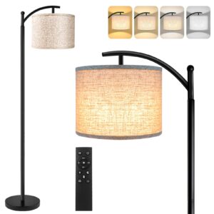 rottogoon floor lamp for living room, 4 color temperature led floor lamp with remote control & foot switch, led bulb included, modern standing lamp for bedroom, study room, office - black